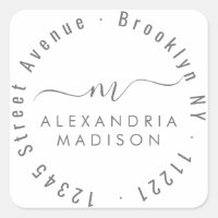 Modern Script Monogram  Address Silver Grey