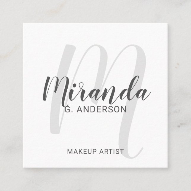 Modern Script Monogram and Name Square Business Card (Front)