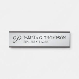 Modern Script Monogram Black and Silver Door Sign