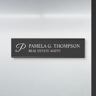 Modern Script Monogram Black and White Door Sign