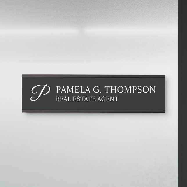 Modern Script Monogram Black and White Door Sign (Creator Uploaded)