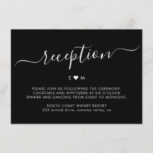 Modern Script Monogram Black Wedding Reception Enclosure Card