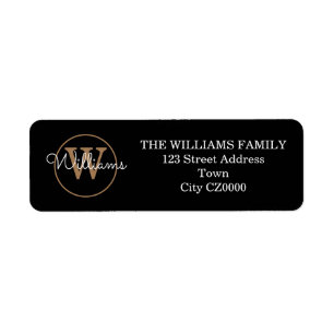 Modern Script Monogram Black White Gold Address 
