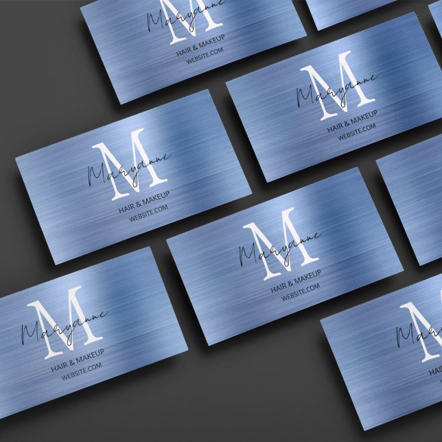 Modern Script Monogram Blue Business Card (Creator Uploaded)