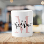 Modern Script Monogram Custom Jumbo Large Coffee Mug<br><div class="desc">Elegant, modern giant coffee mug with your custom name and monogram in a trendy hand lettered script calligraphy design in minimalist blush pink and black, this large typography driven design makes a great gift for coworkers, teachers, coaches, girlfriends, boyfriends, wives, daughters, or any other work or family member! Great for...</div>