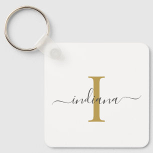 Modern Script Monogram Elegant Name Key Ring