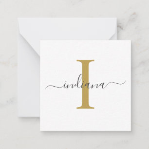Modern Script Monogram Hand-Lettered Gold Grey Card