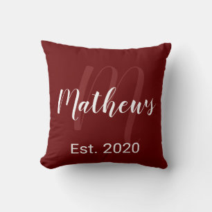 Modern Script Monogram in Burgandy Wine Cushion