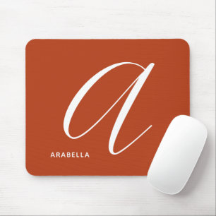 Modern Script Monogram Initial A Burnt Orange Mouse Pad