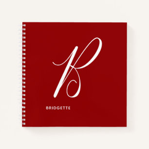 Modern Script Monogram Initial B Red Notebook