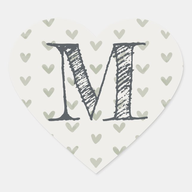 Modern Script Monogram Initial Green Hearts Heart Sticker (Front)