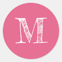 Modern Script Monogram Initial Hot Pink Label