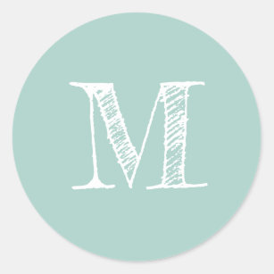 Modern Script Monogram Initial Pastel Blue Label