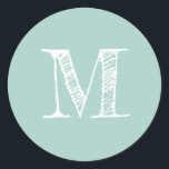Modern Script Monogram Initial Pastel Blue Label<br><div class="desc">Chic,  modern and simple pastel blue label with your monogram in white elegant script. Exclusively designed for you by Happy Dolphin Studio. If you need any help or matching products please contact us at happydolphinstudio@outlook.com.</div>
