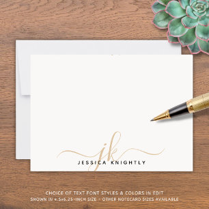 Modern Script Monogram Initials Minimal Gold Note Card