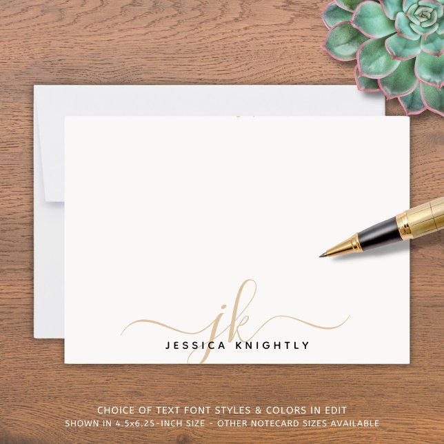 Modern Script Monogram Initials Minimal Gold Note Card (Creator Uploaded)