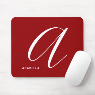 Modern Script Monogram Letter A Red Mouse Pad