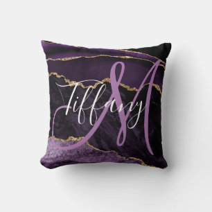 Modern Script Monogram Purple Agate Cushion