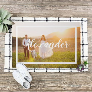 Modern Script Monogram Wedding Photo Doormat