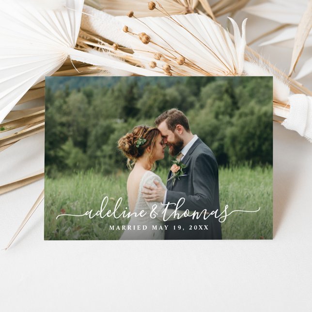 Modern Script Monogram Wedding Photo Thank You Card (Creator Uploaded)