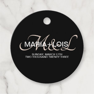 Modern Script Monogrammed Black Blush Pink Wedding Favour Tags