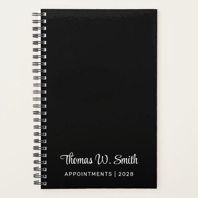 Modern Script Monogrammed Professional Black Planner (Front)