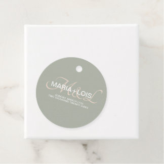 Modern Script Monogrammed Sage Blush Pink Wedding  Favour Tags