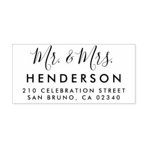 Modern Script Mr & Mrs Wedding Return Address Rubber Stamp