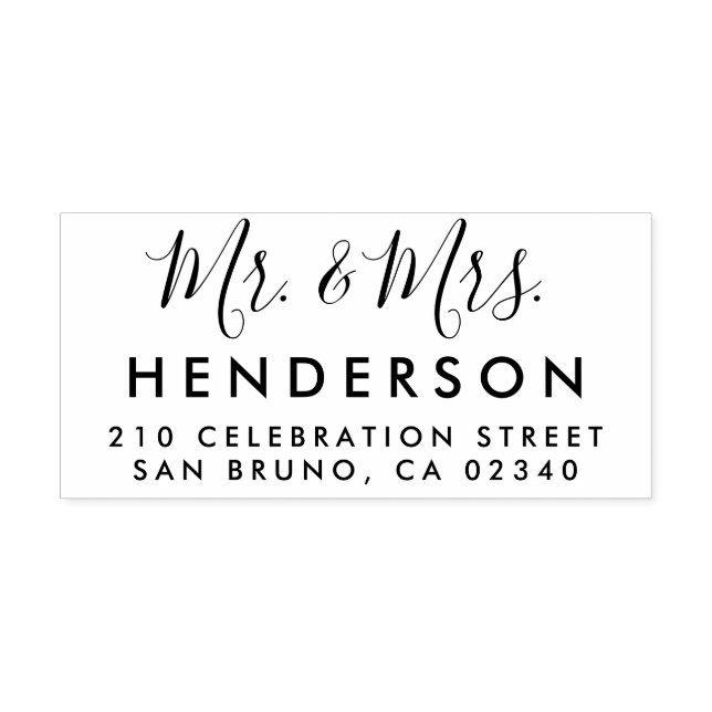 Modern Script Mr & Mrs Wedding Return Address Rubber Stamp (Imprint)