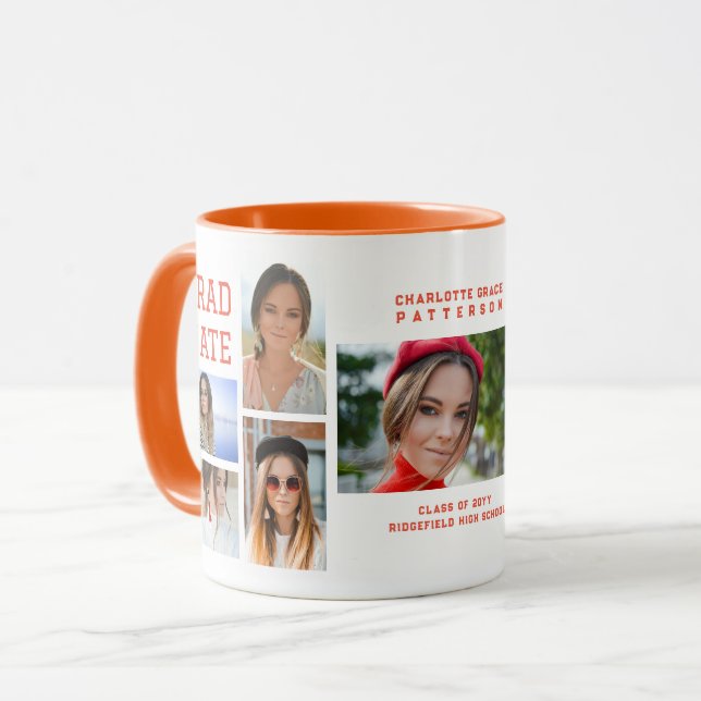 Modern Script Multi Photo Graduation Graduate Mug (Front Left)