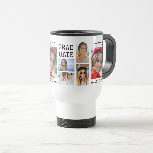 Modern Script Multi Photo Graduation Graduate Travel Mug (Front Right)