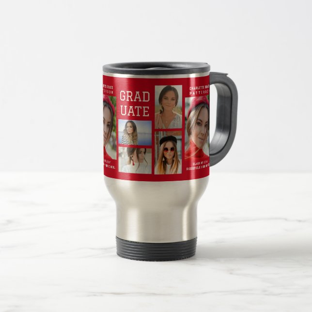 Modern Script Multi Photo Graduation Graduate Travel Mug (Front Right)