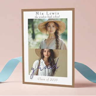 Modern Script  Multi Portrait Photo Graduation Announcement