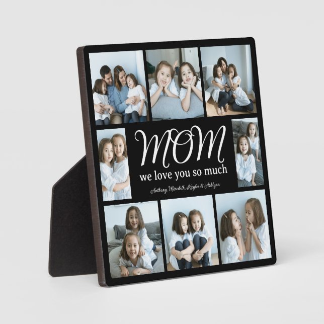 Modern Script Mum We Love You Photo Collage Plaque (Front)