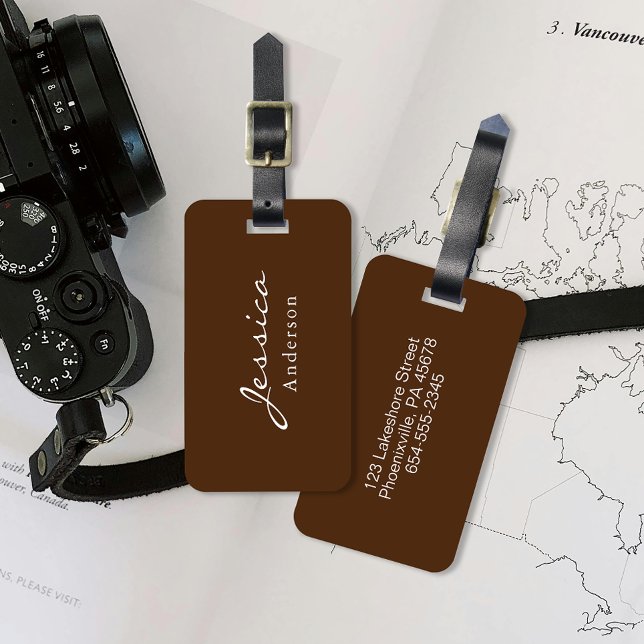 Modern Script Name Address Luggage Tag (Elevate your travel with our elegant luggage tag, personalized with your name and essential details.)