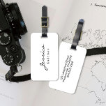 Modern Script Name Address Luggage Tag<br><div class="desc">Introducing our personalised luggage tag – a stylish and practical accessory to enhance your travel experience. Designed with a sleek, crisp black fonts, this tag combines aesthetics and functionality seamlessly. The front of the tag proudly displays your name in script, ensuring your luggage stands out from the crowd and making...</div>
