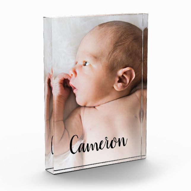 Modern Script Name Baby Vertical Photo Block (Left)