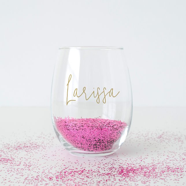 Modern Script Name Bachelorette Bridal Party Stemless Wine Glass (Creator Uploaded)