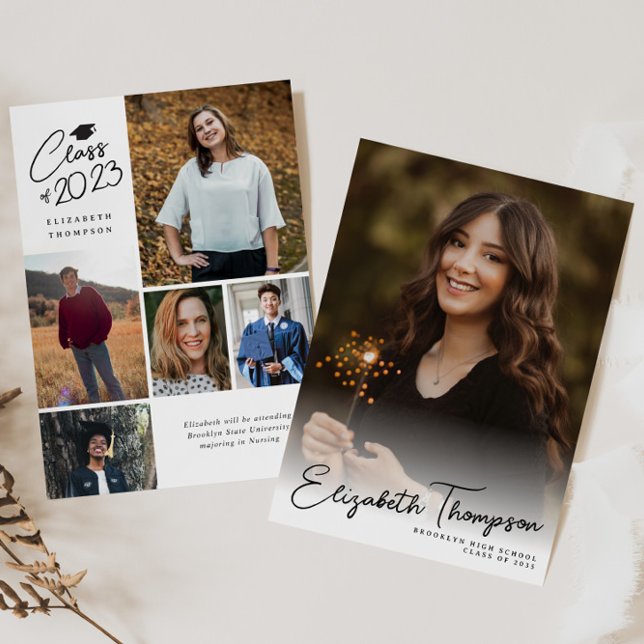 Modern Script Name Class 6 Photo Black Graduation Announcement (Creator Uploaded)