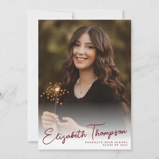 Modern Script Name Class Red 6 Photo Graduation Announcement (Front)