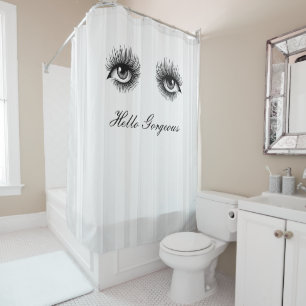Modern Script Name Eyelashes Makeup Bright White  Shower Curtain