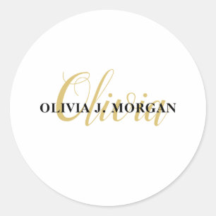 Modern script name logo professional   classic round sticker