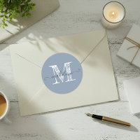 Modern Script Name Monogram Initial Dusty Blue