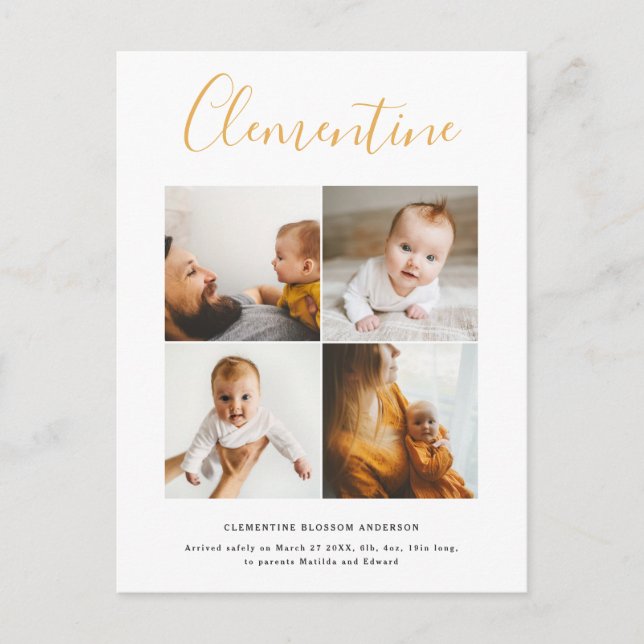 Modern script name multi photo polka dot postcard (Front)