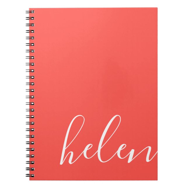 Modern Script Name Personalised Coral Notebook (Front)