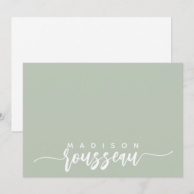 Modern Script Name Personalised White Sage Green Card (Front/Back)