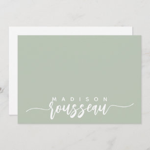 Modern Script Name Personalised White Sage Green Card