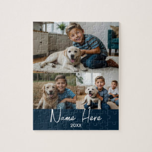 Modern Script Name Photo Collage Pet Jigsaw Puzzle