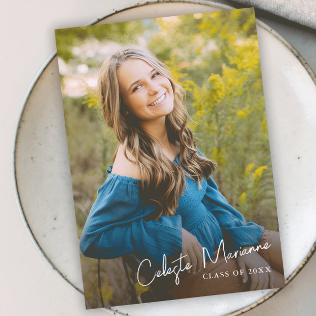 Modern Script Name Photo Graduation  Invitation (Simple Script Graduate Name Photo Graduation Invitations.)