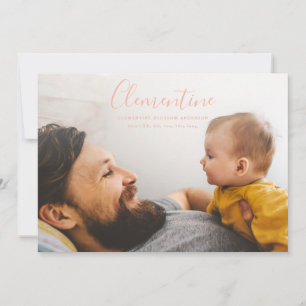 Modern script name photo polka dot birth announcement